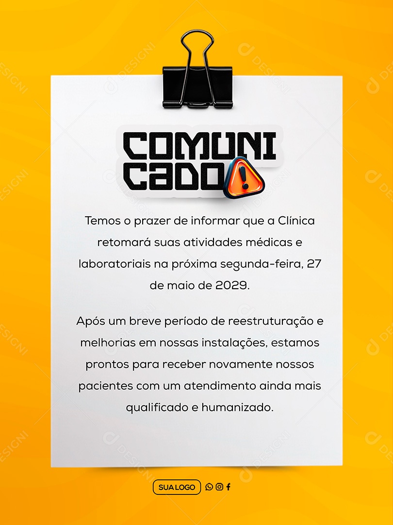 Comunicado Clinica Social Media PSD Editável