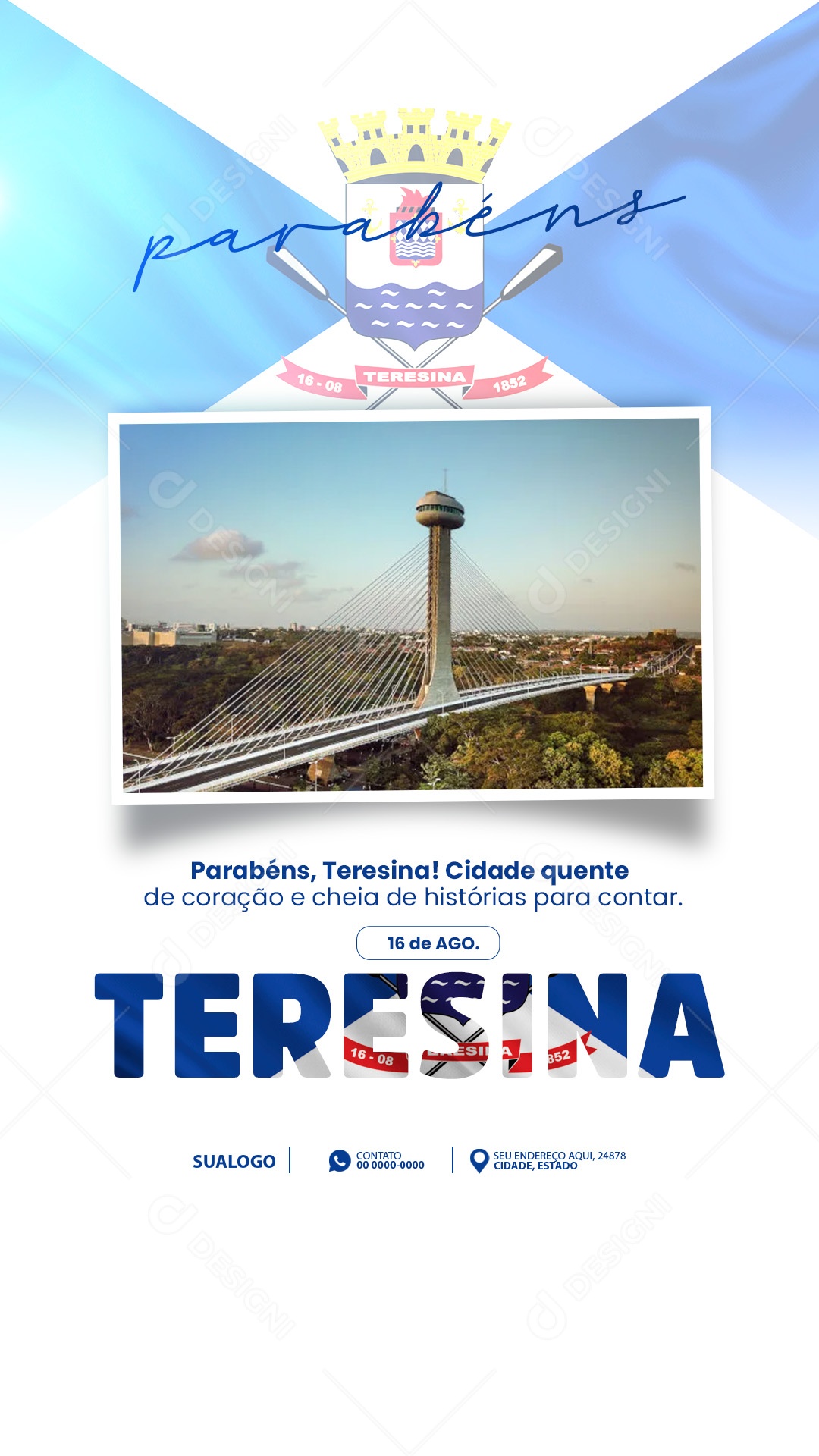 Aniversario Parabéns Teresina 16 de Agosto Social Media PSD Editável