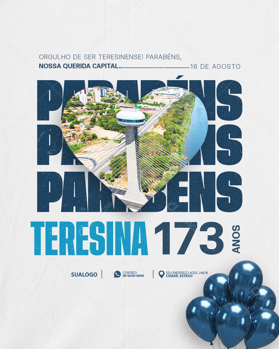 Aniversario Parabéns Teresina 16 de Agosto Social Media PSD Editável