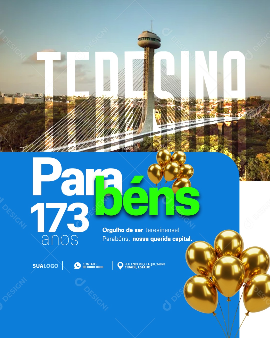 Aniversario Parabéns Teresina 16 de Agosto Social Media PSD Editável