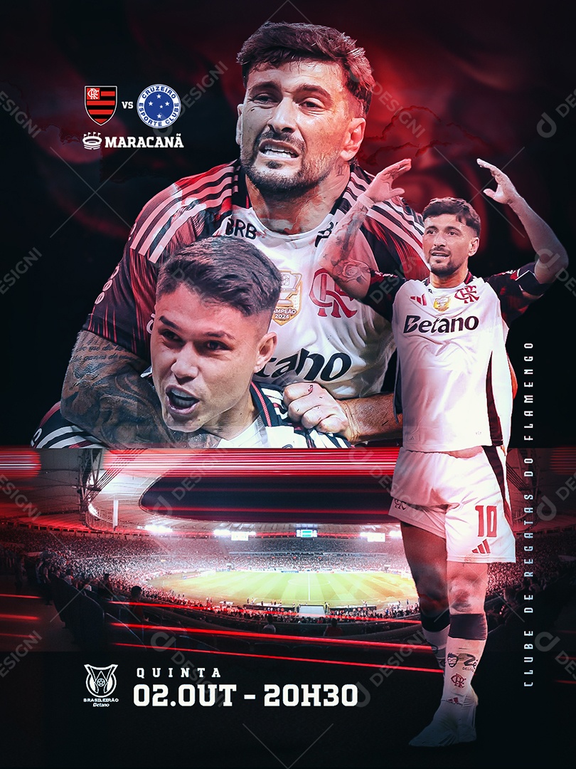 Flyer Jogo de Futebol Flamengo vs Cruzeiro Social Media PSD Editável