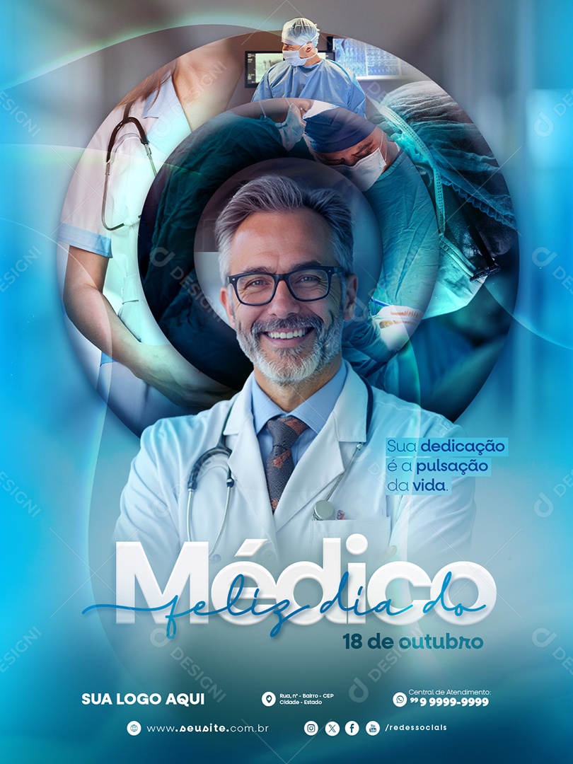 Post Feliz dia do Médico Social Media PSD Editável
