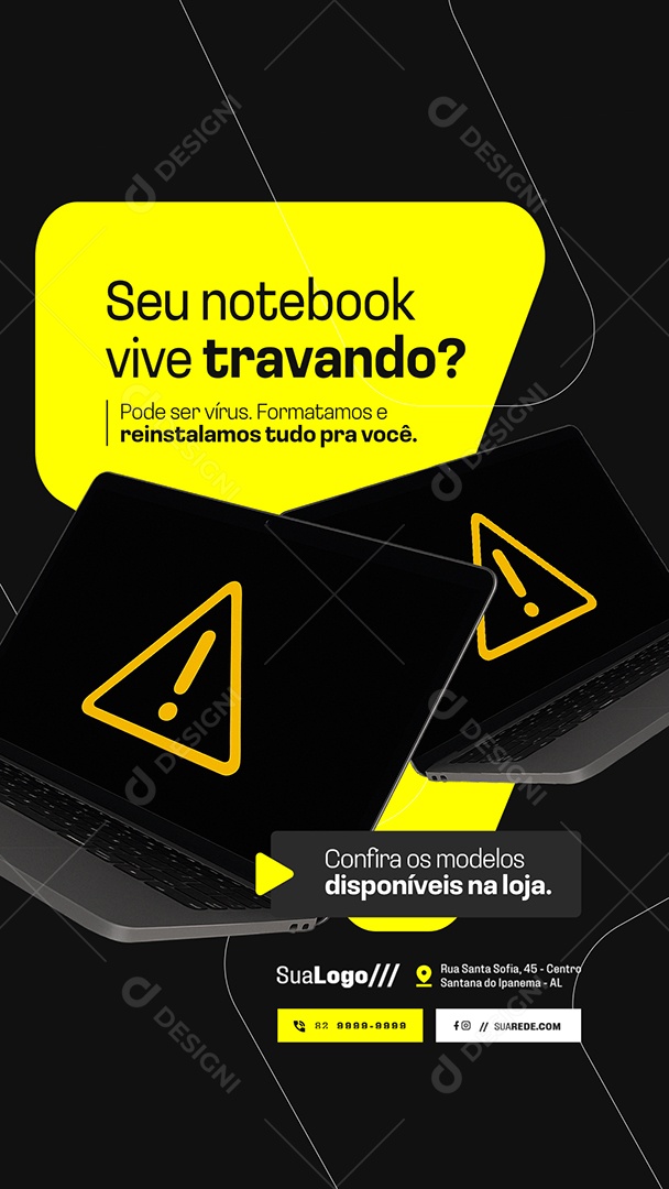 Story Assistência Técnica Seu Notebook Vive Travando Social Media PSD Editável