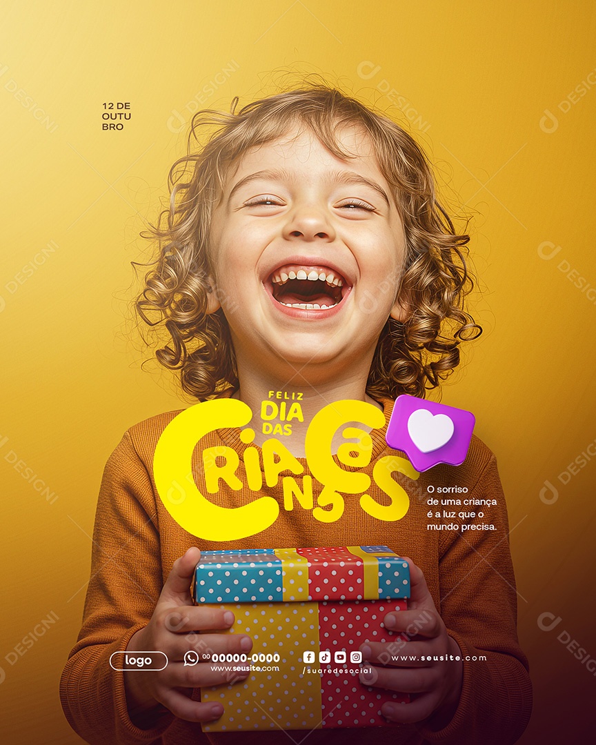 Feliz Dia Das Crianças 12 de Outubro o Sorriso de Uma Criança é a Luz Que o Mundo Precisa Social Media PSD Editável