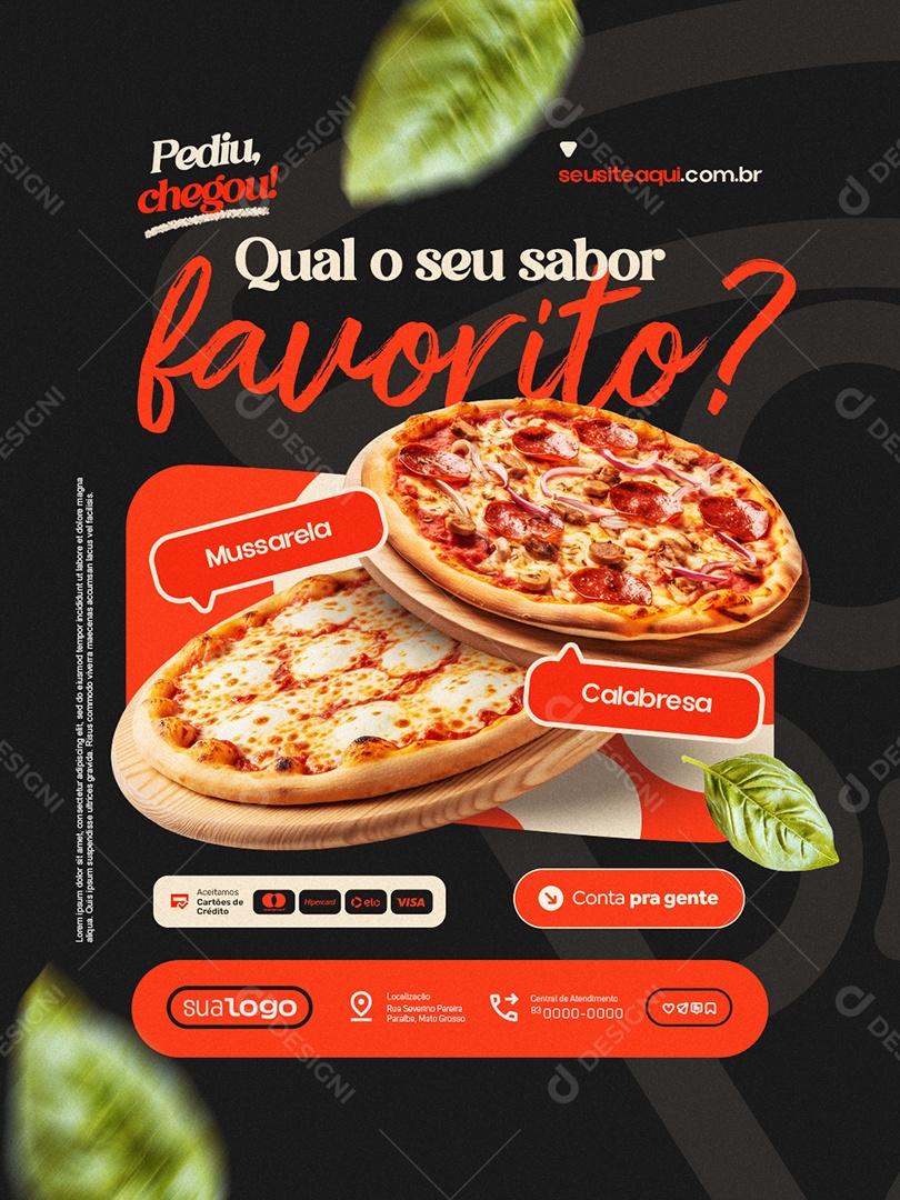 Pizzaria Qual o Seu Sabor Favorito Mussarela ou Calabresa Social Media PSD Editável