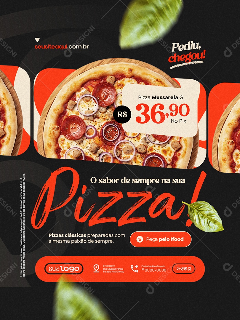 Pizzaria Pediu Chegou Pizza Mussarela Social Media PSD Editável