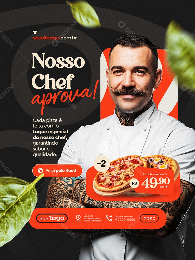 Pizzaria Nosso Chef Aprova Pizza Mussarela Social Media PSD Editável
