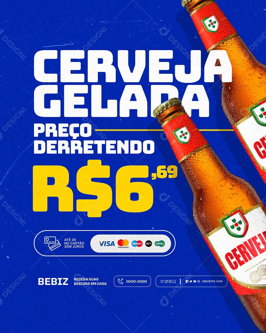 Distribuidora de Bebidas Cerveja Gelada Preço Derretendo Social Media PSD Editável