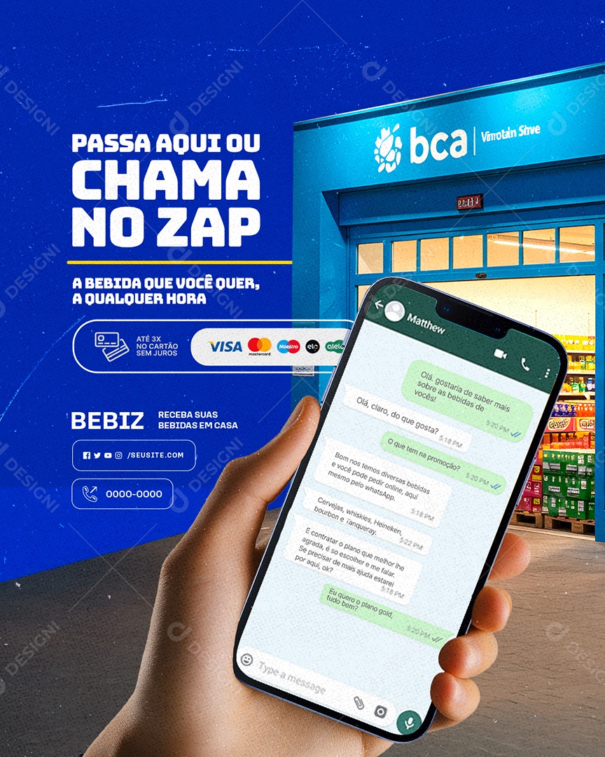 Distribuidora de Bebidas Passa Aqui ou Chama no Zap Social Media PSD Editável