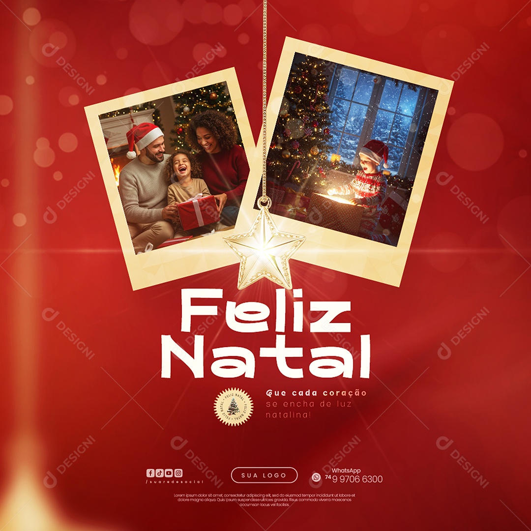 Feliz Natal 25 de Dezembro Que Cada Coração Se Encha de Luz Social Media PSD Editável