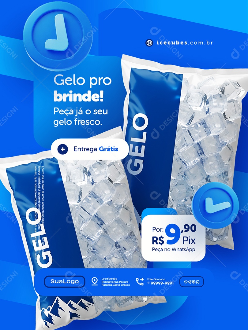 Loja de Gelo pro Brinde Peça Já o Seu Gelo Fresco Social Media PSD Editável