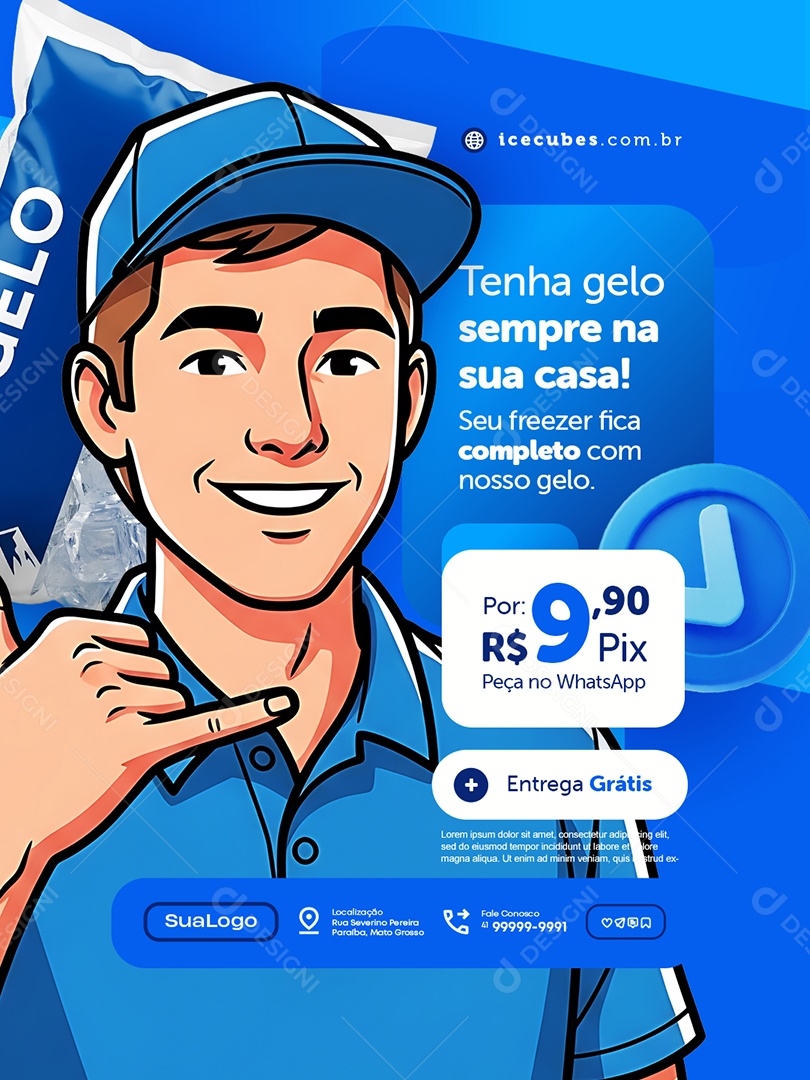 Loja de Gelo Tenha Gelo Sempre na Sua Casa Social Media PSD Editável