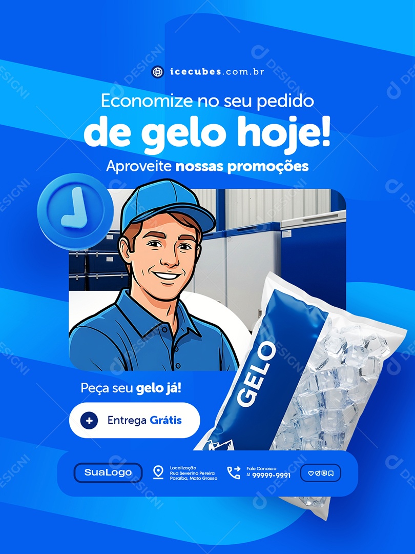 Loja de Gelo Economize no Seu Pedido de Gelo Hoje Social Media PSD Editável