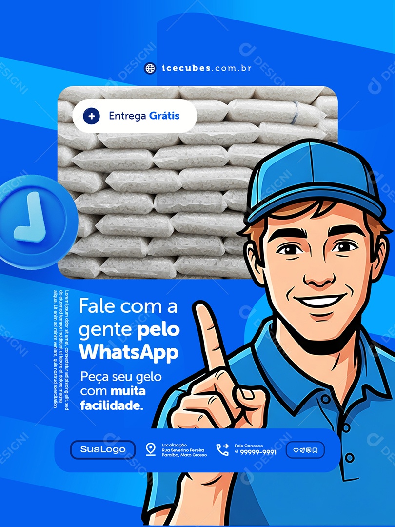Loja de Gelo Entrega Grátis Fale com a Gente Pelo WhatsApp Social Media PSD Editável