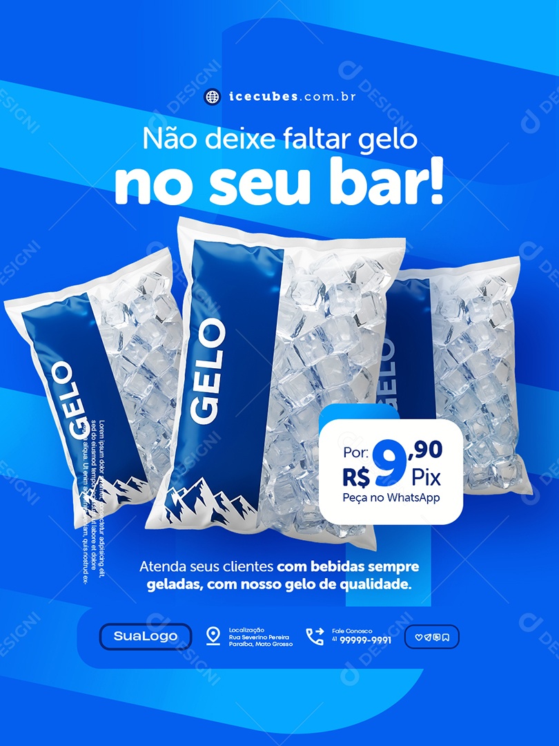 Loja de Gelo Não Deixe Faltar Gelo no Seu Bar Social Media PSD Editável
