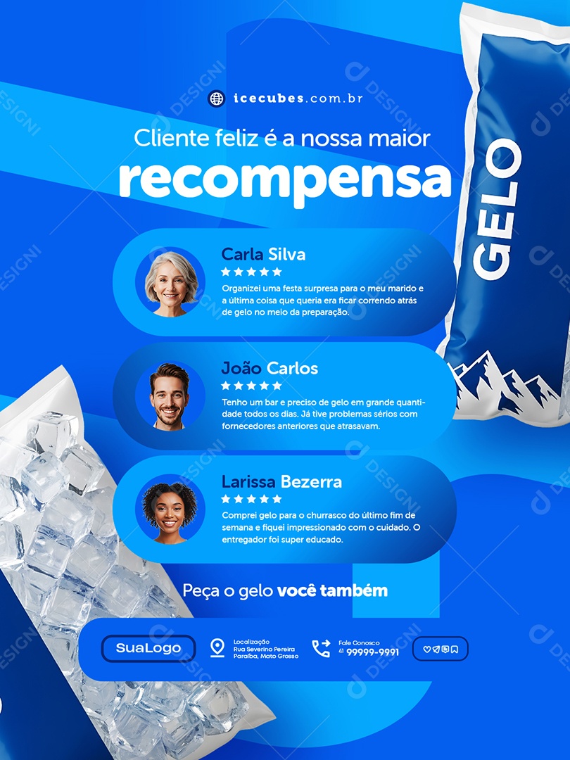 Loja de Gelo Cliente Feliz é a Nossa Maior Recompensa Social Media PSD Editável