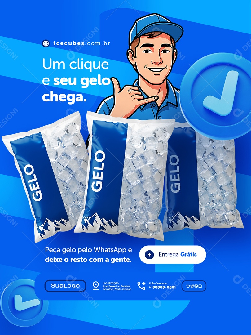 Loja de Gelo Um Clique e Seu Gelo Chega Social Media PSD Editável