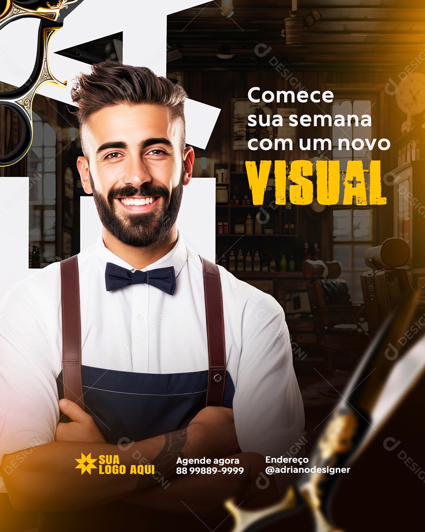 Social Media Barbearia Comece sua Semana PSD Editável