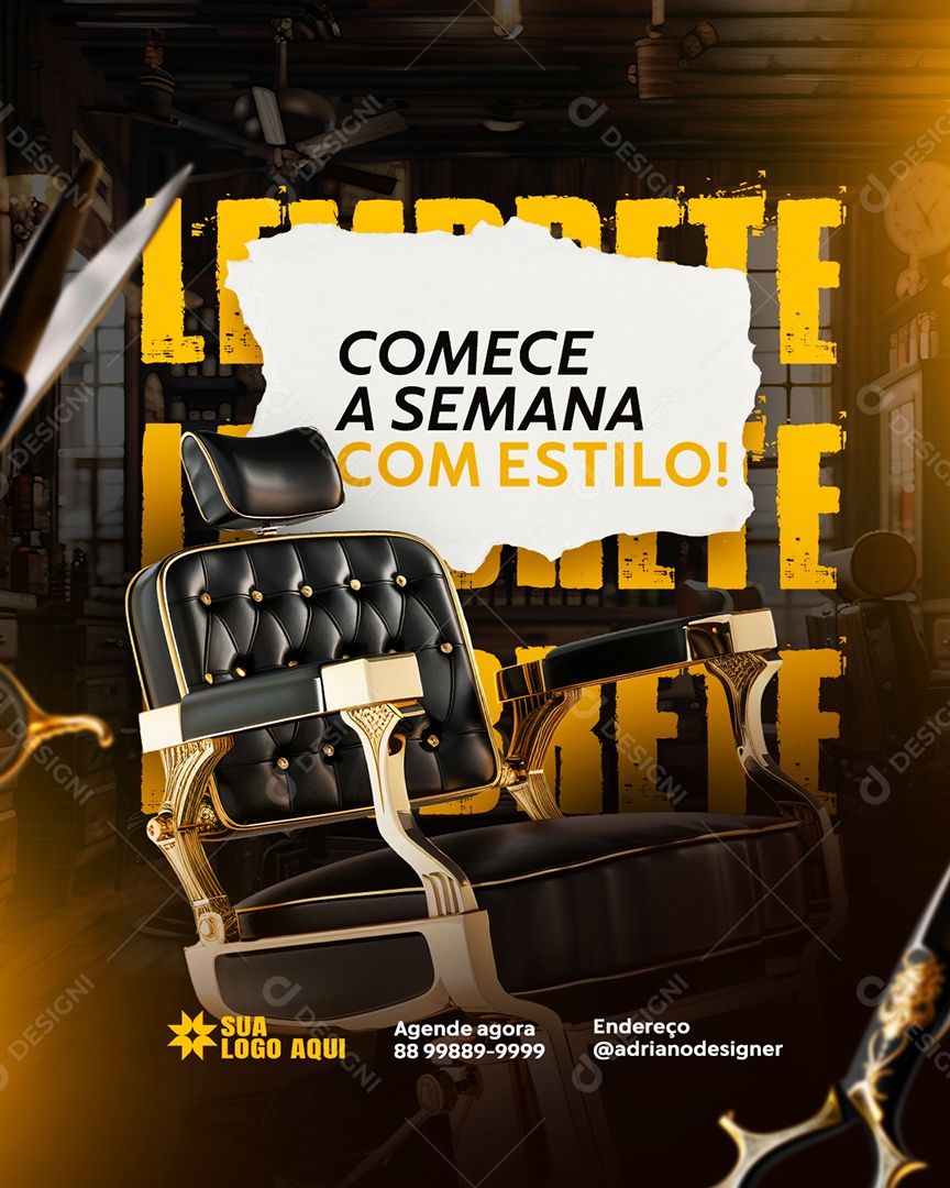 Social Media Barbearia Comece sua Semana PSD Editável