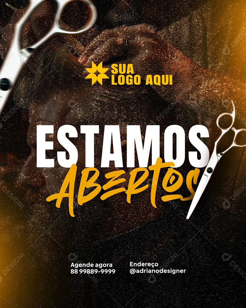 Social Media Barbearia Estamos Aberto PSD Editável