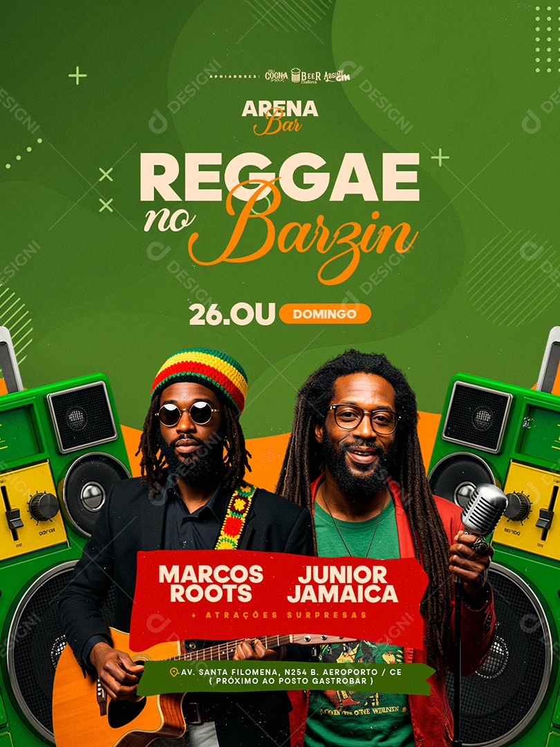 Flyer Próximos Shows Reggae no Barzin Social Media PSD Editável
