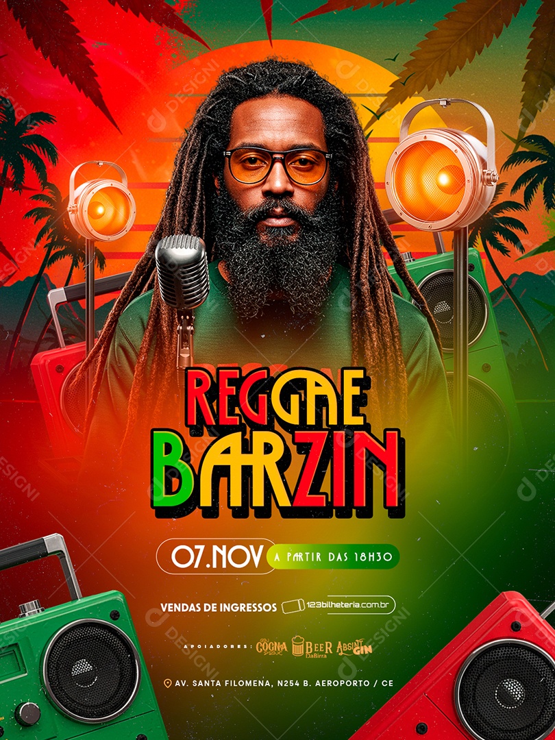 Flyer Próximos Shows Regae Barzin Social Media PSD Editável