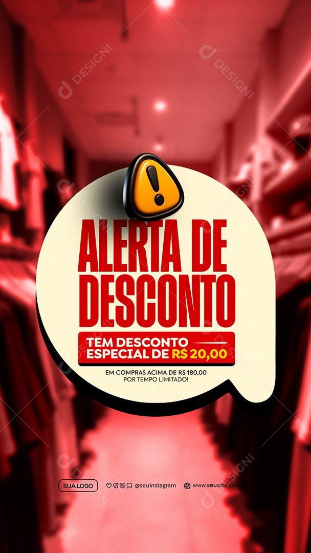 Story Alerta de Desconto Social Media PSD Editável