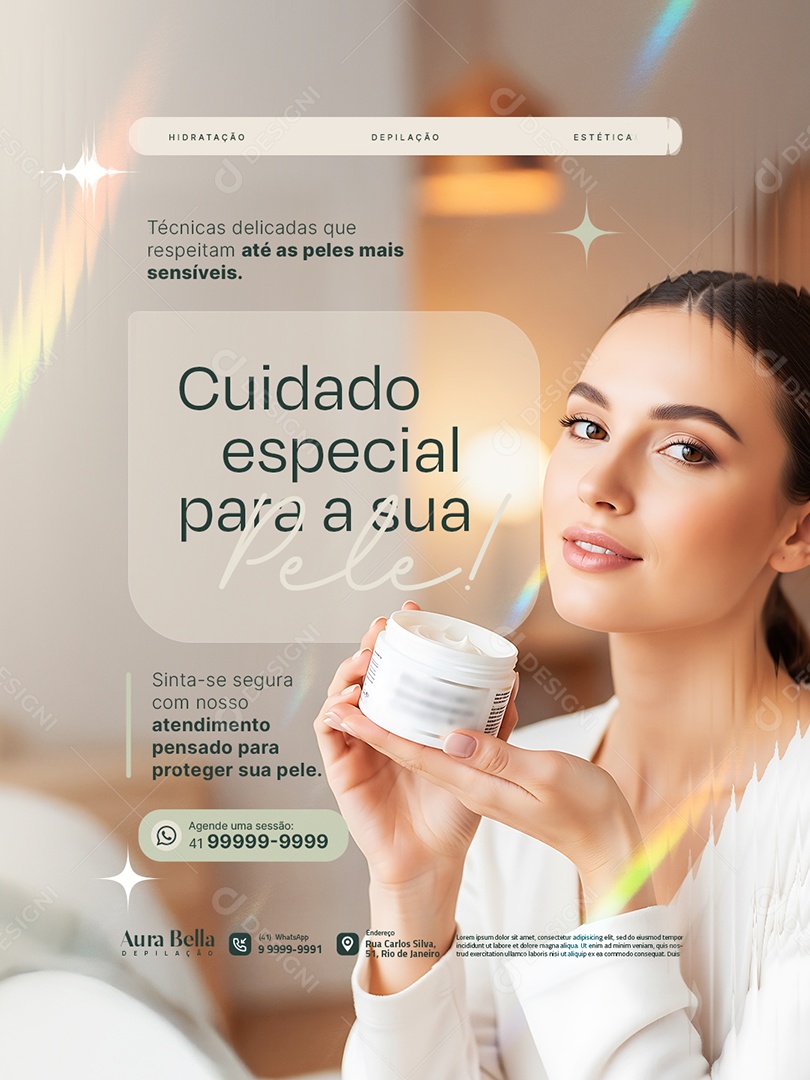 Clínica de Depilação Cuidado Especial para a Sua Pele Social Media PSD Editável