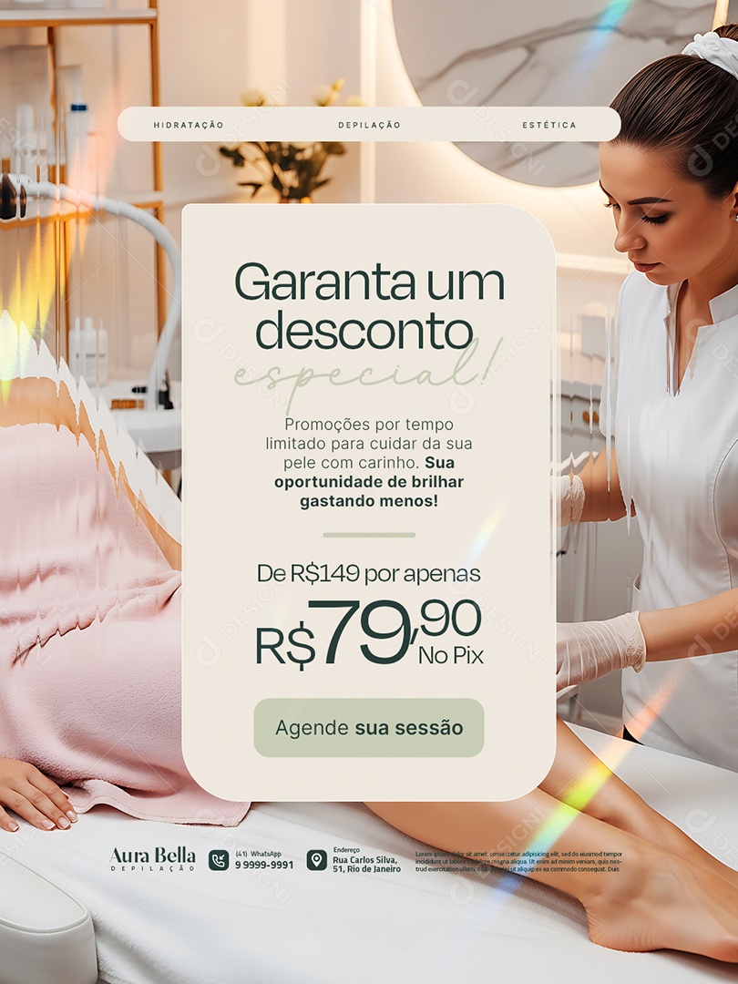 Clínica de Depilação Garanta um Desconto Especial Social Media PSD Editável