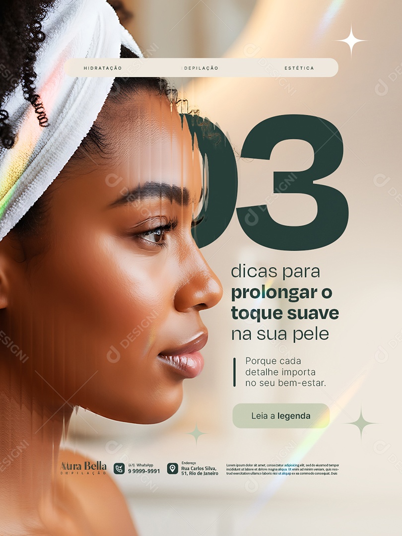 Clínica de Depilação Três Dicas para Prolongar o Toque Suave Social Media PSD Editável