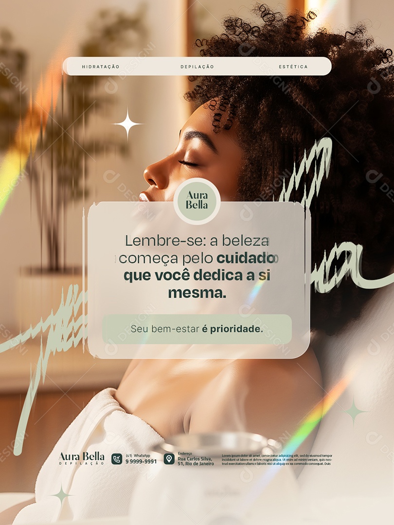 Clínica de Depilação Lembre-Se a Beleza Começa Pelo Cuidado Social Media PSD Editável