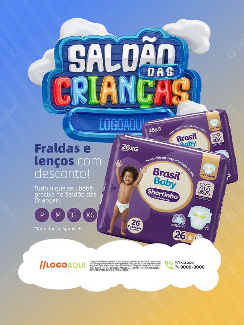 Saldão das Crianças Farmácia Fraldas e Lenços com Desconto Social Media PSD Editável