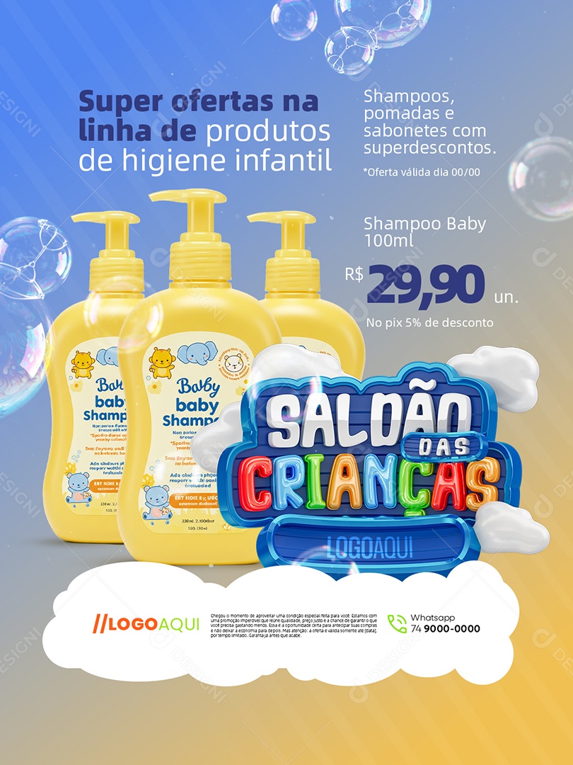 Saldão das Crianças Farmácia Super Ofertas na Linha de Produtos Higiene Infantil Social Media PSD Editável