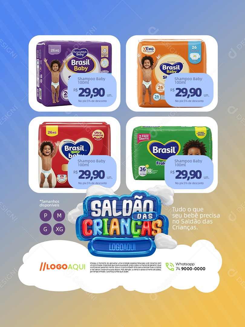 Saldão das Crianças Farmácia Tudo o Que Seu Bebê Precisa Social Media PSD Editável