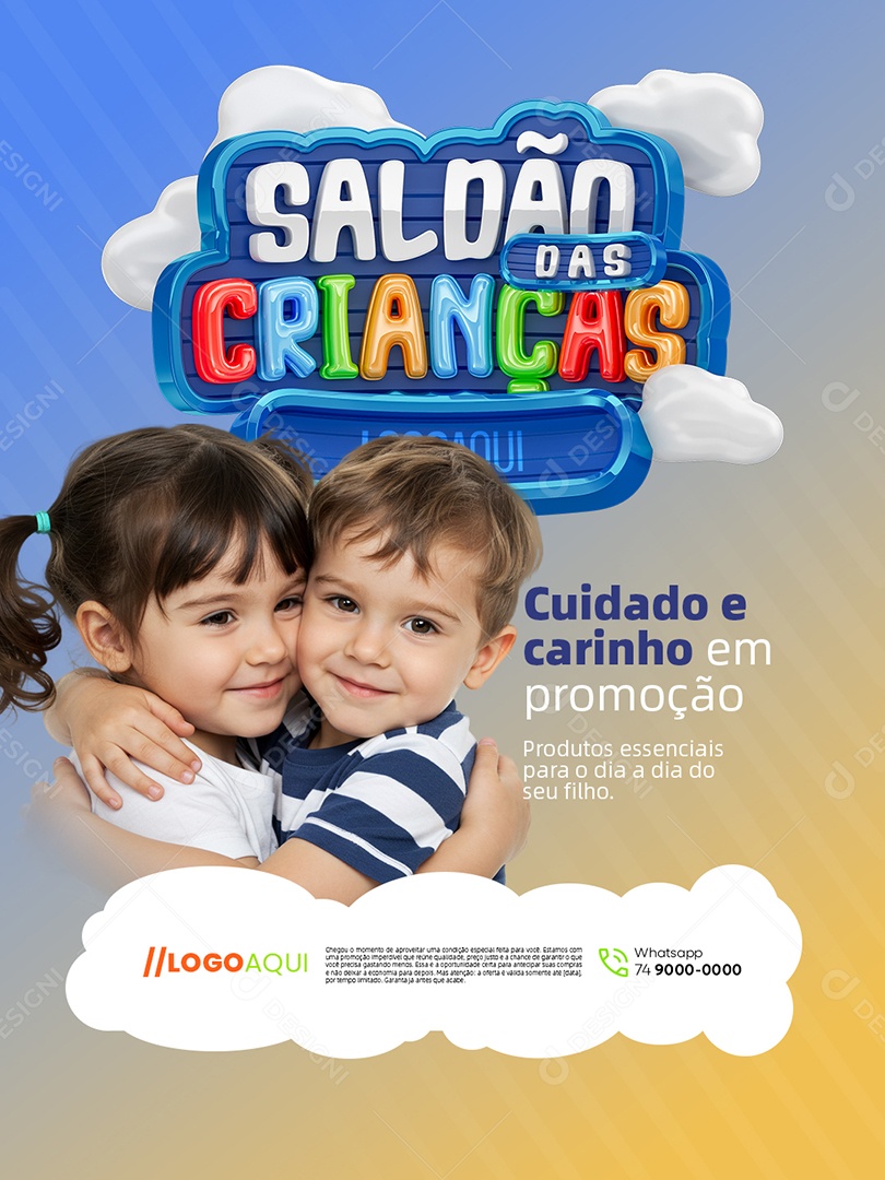 Saldão das Crianças Farmácia Cuidado e Carinho em Promoção Social Media PSD Editável