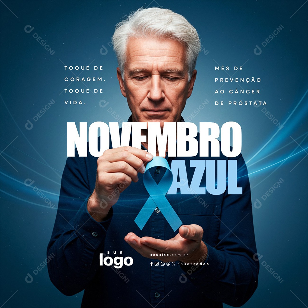 Novembro Azul Toque de Coragem Toque de Vida Social Media PSD Editável