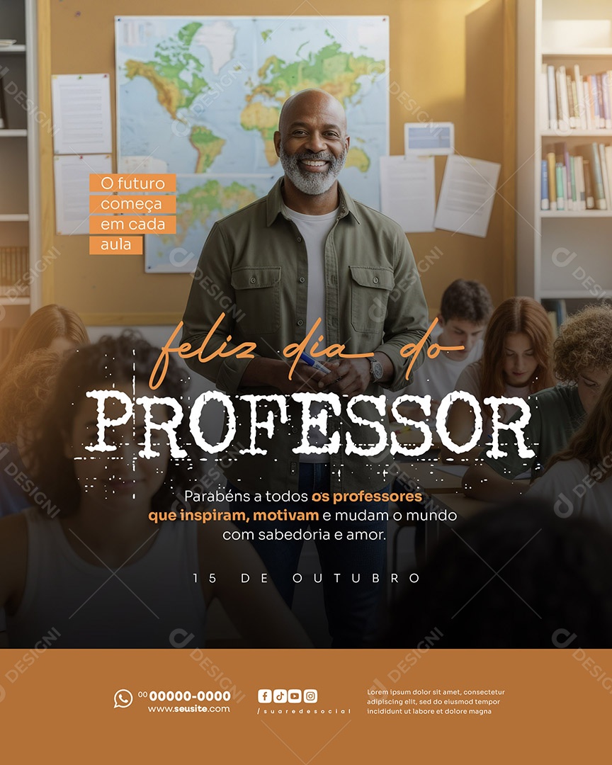 Feliz Dia do Professor 15 de Outubro Social Media PSD Editável