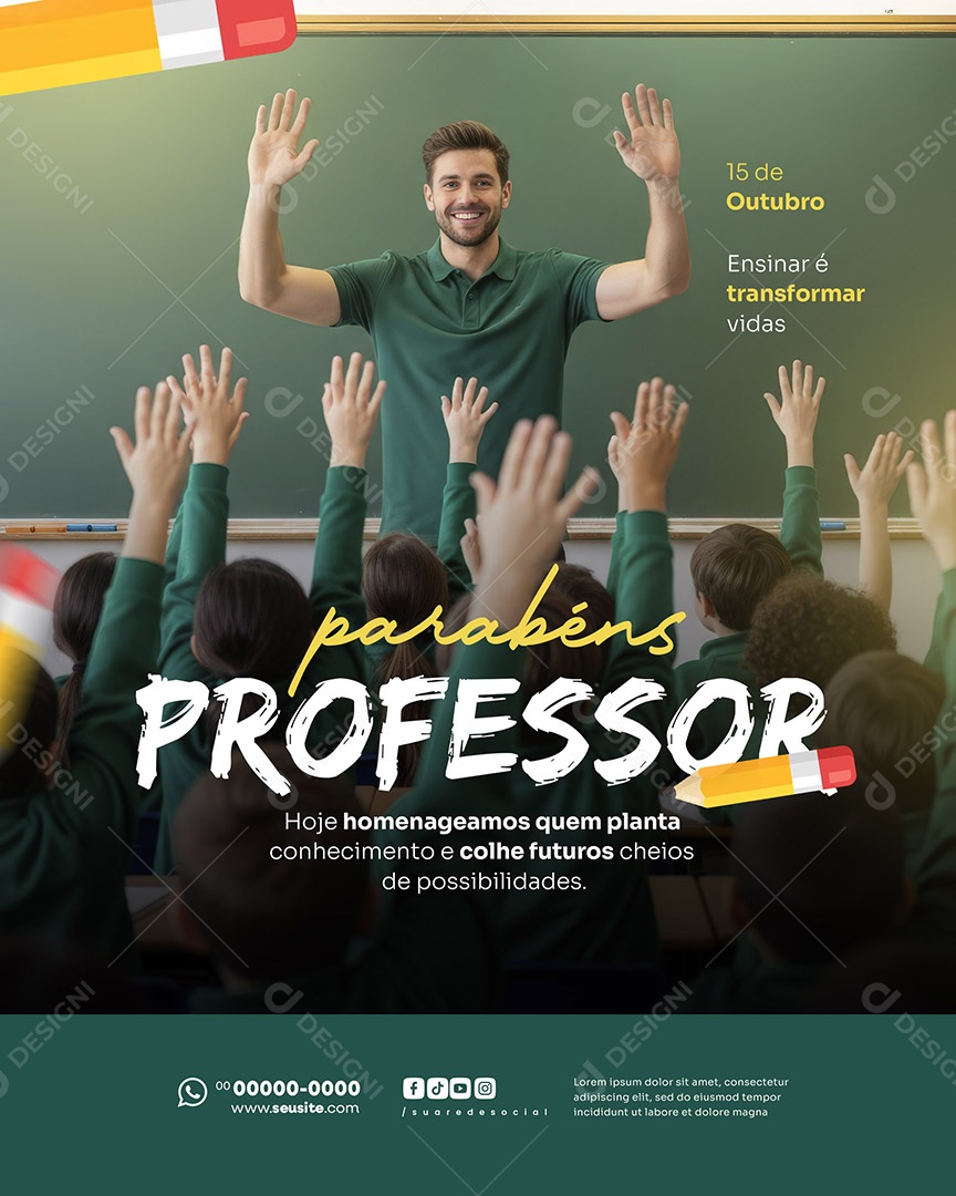Parabéns Feliz Dia do Professor 15 de Outubro Social Media PSD Editável