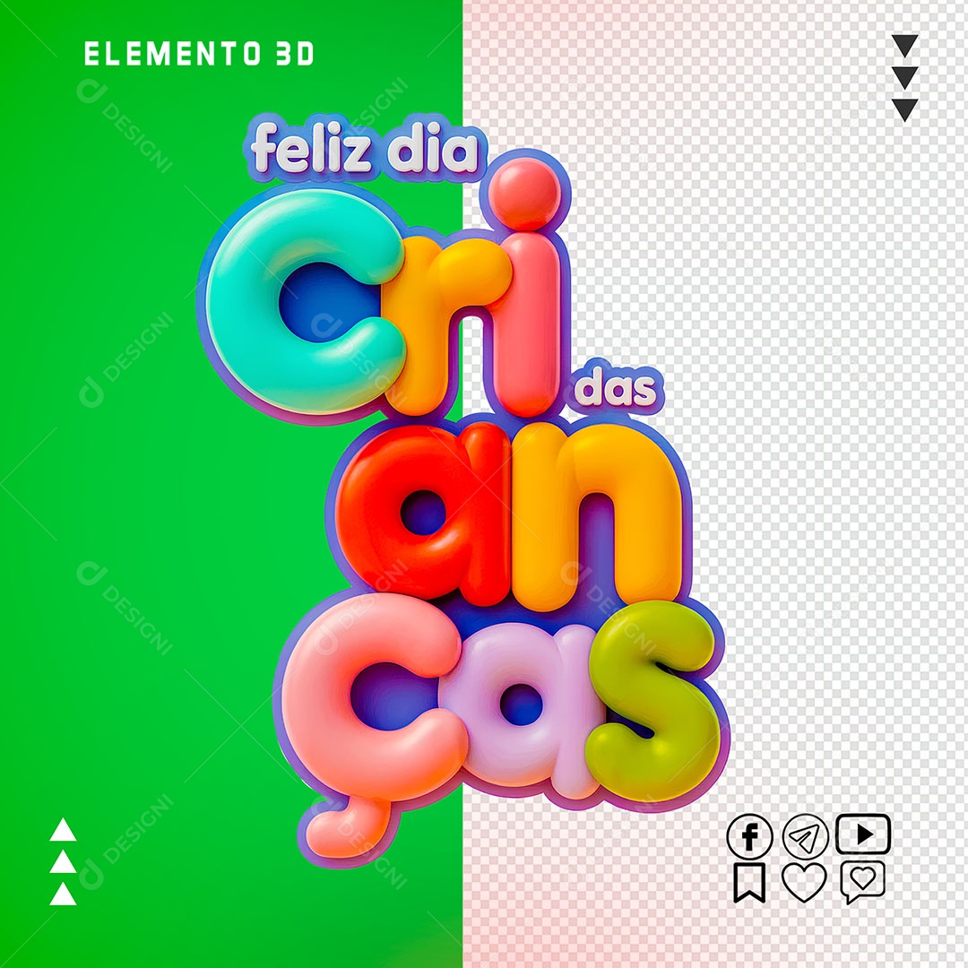 Selo 3D Feliz dia das Crianças Para Composição PSD