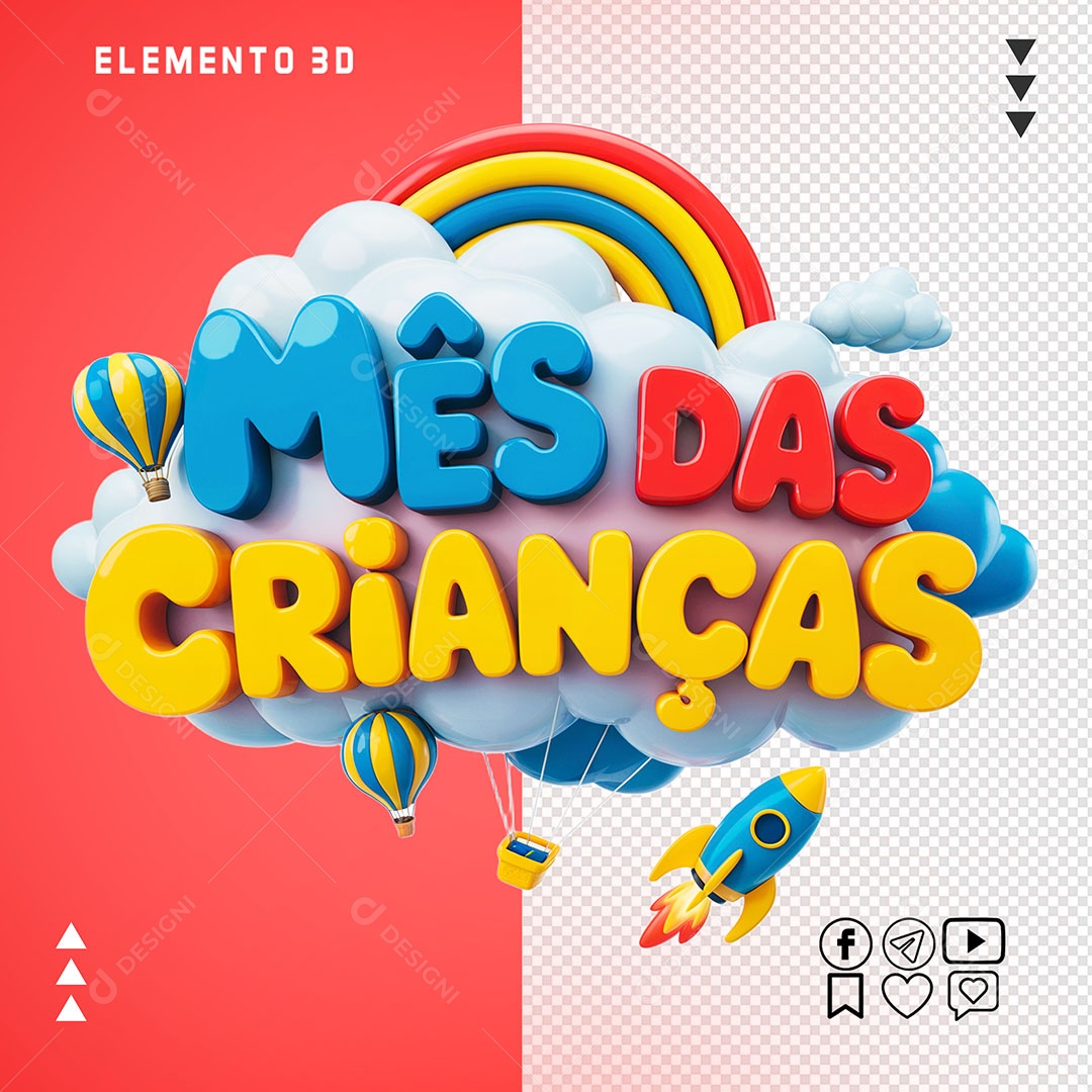 Selo 3D Mês das Crianças Para Composição PSD