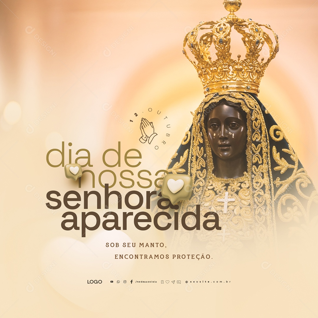 Dia de Nossa Senhora Aparecida 12 de Outubro Sob Seu Manto Social Media PSD Editável