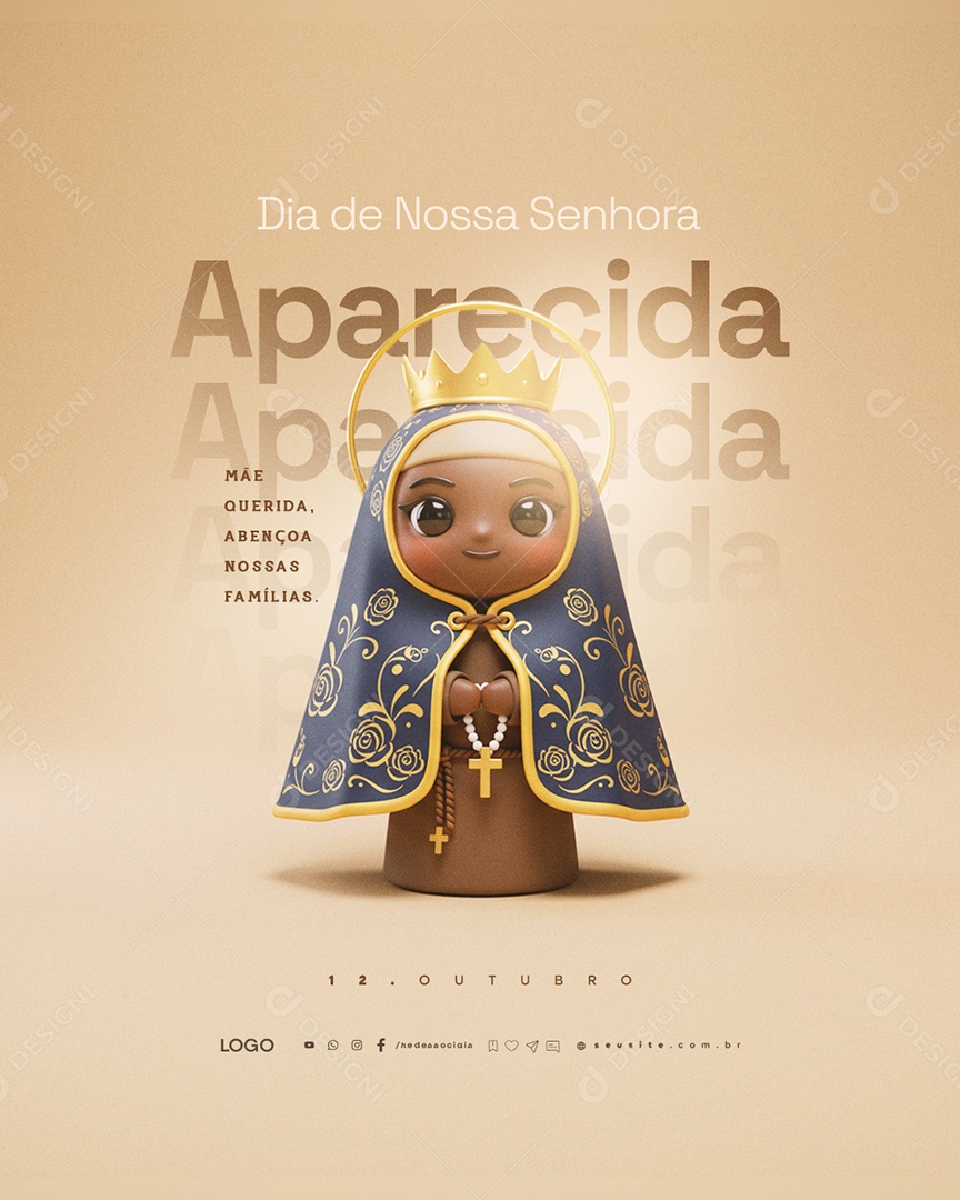 Dia de Nossa Senhora Aparecida 12 de Outubro Mãe Querida Social Media PSD Editável