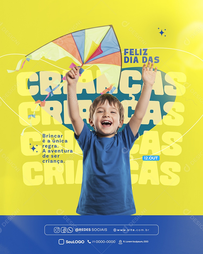 Feliz Dia das Crianças 12 de Outubro Brincar é a Única Regra Feed Social Media PSD Editável