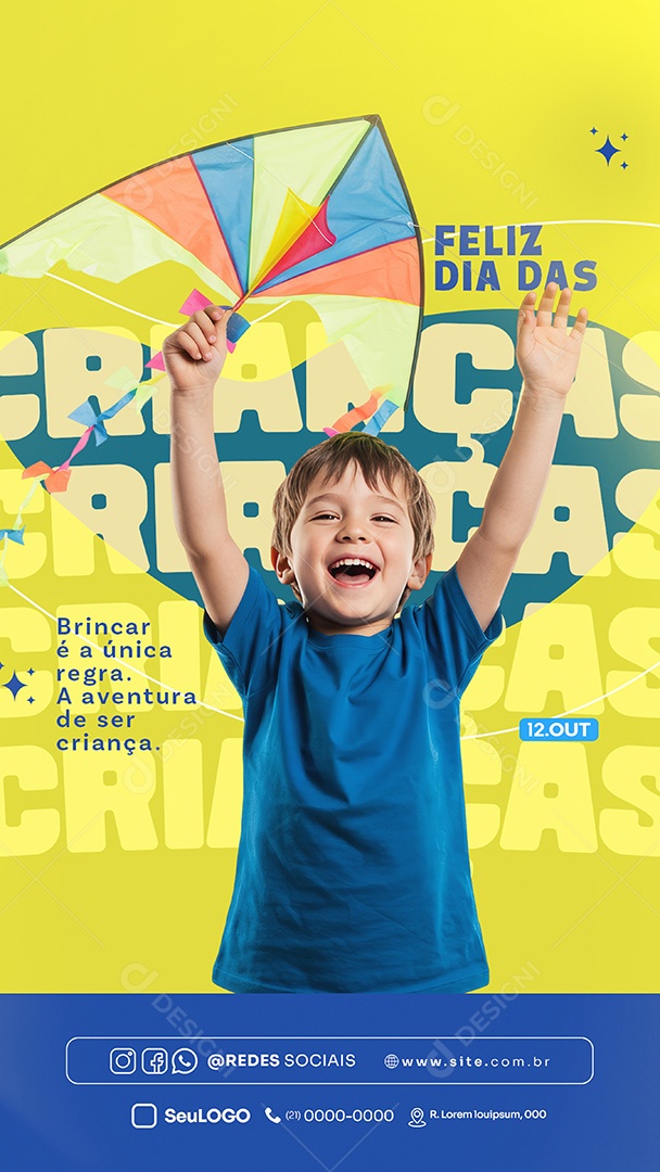 Feliz Dia das Crianças 12 de Outubro Brincar é a Única Regra Story Social Media PSD Editável