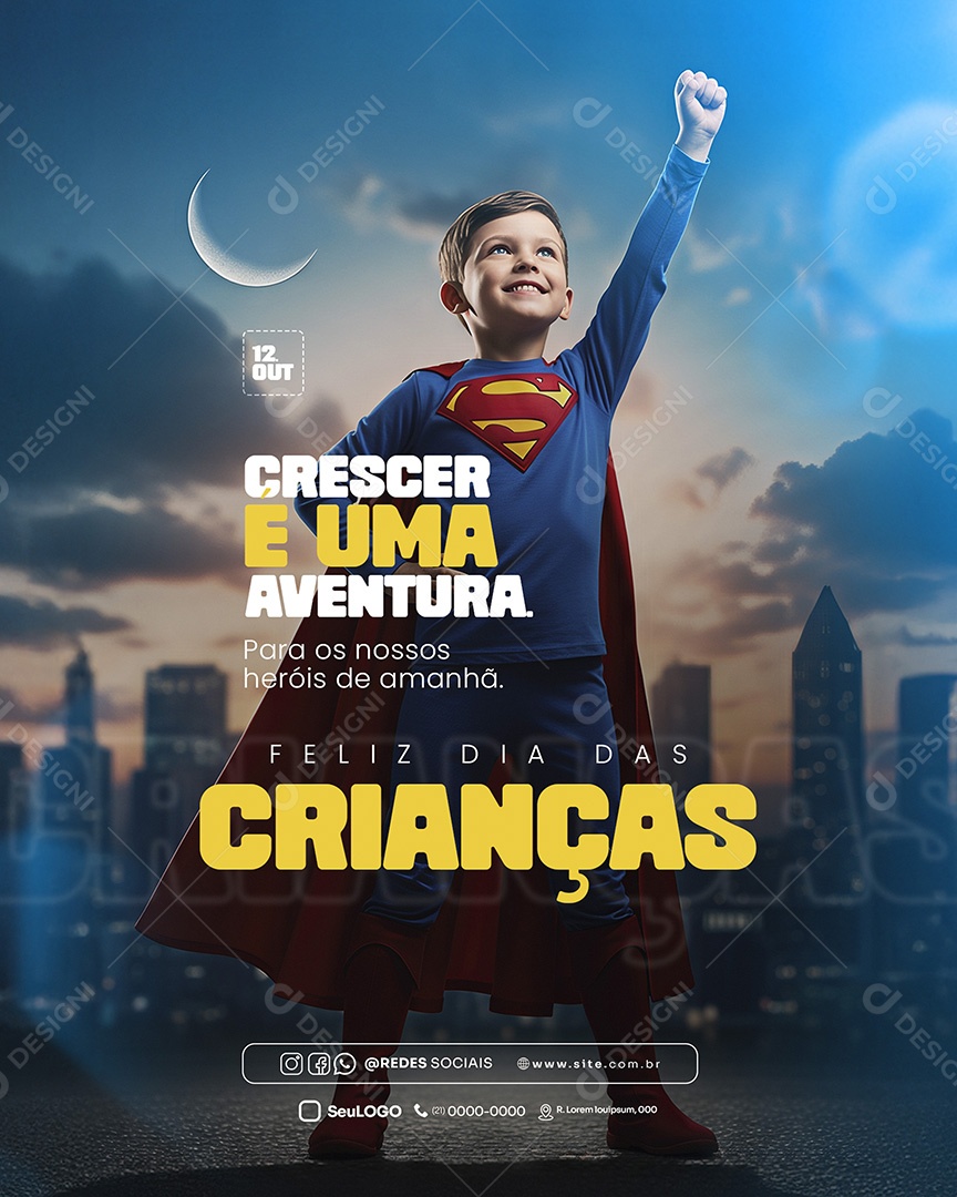Feliz Dia das Crianças 12 de Outubro Crescer e Uma Aventura Feed Social Media PSD Editável