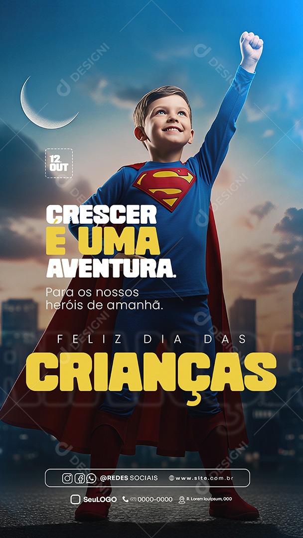 Feliz Dia das Crianças 12 de Outubro Crescer e Uma Aventura Story Social Media PSD Editável