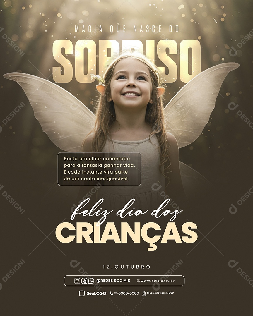 Feliz Dia das Crianças 12 de Outubro Magia que Nasce do Sorriso Feed Social Media PSD Editável