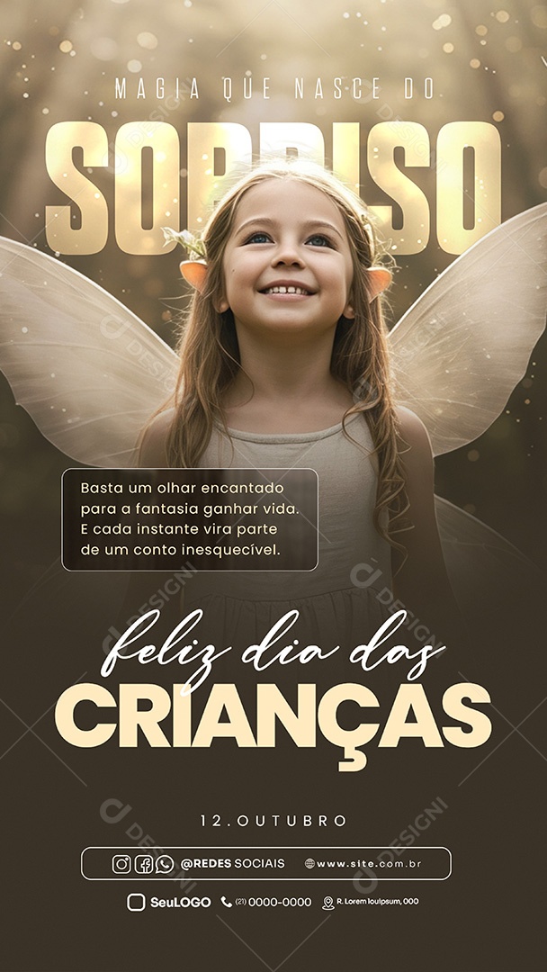 Feliz Dia das Crianças 12 de Outubro Magia que Nasce do Sorriso Story Social Media PSD Editável