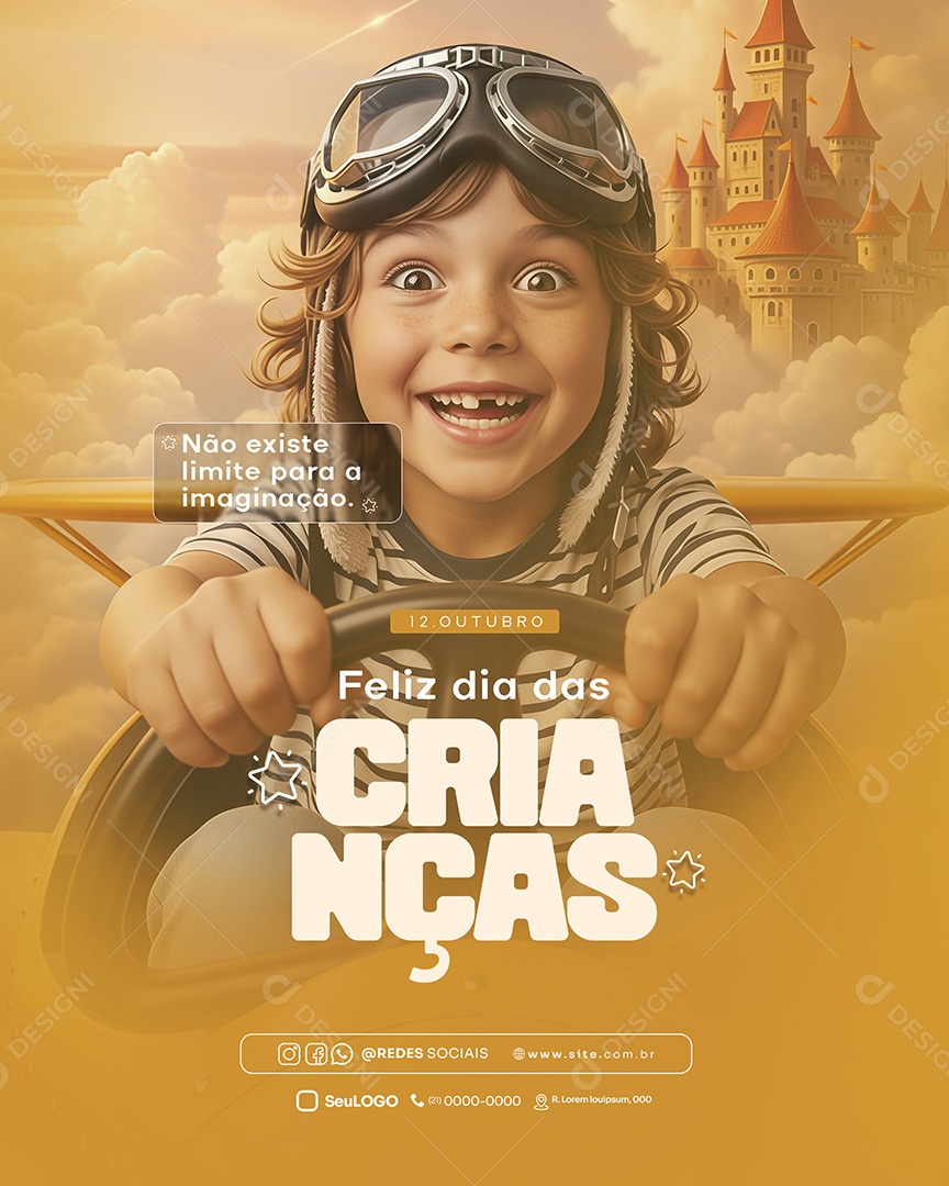 Feliz Dia das Crianças 12 de Outubro Não Existe Limite para a Imaginação Feed Social Media PSD Editável