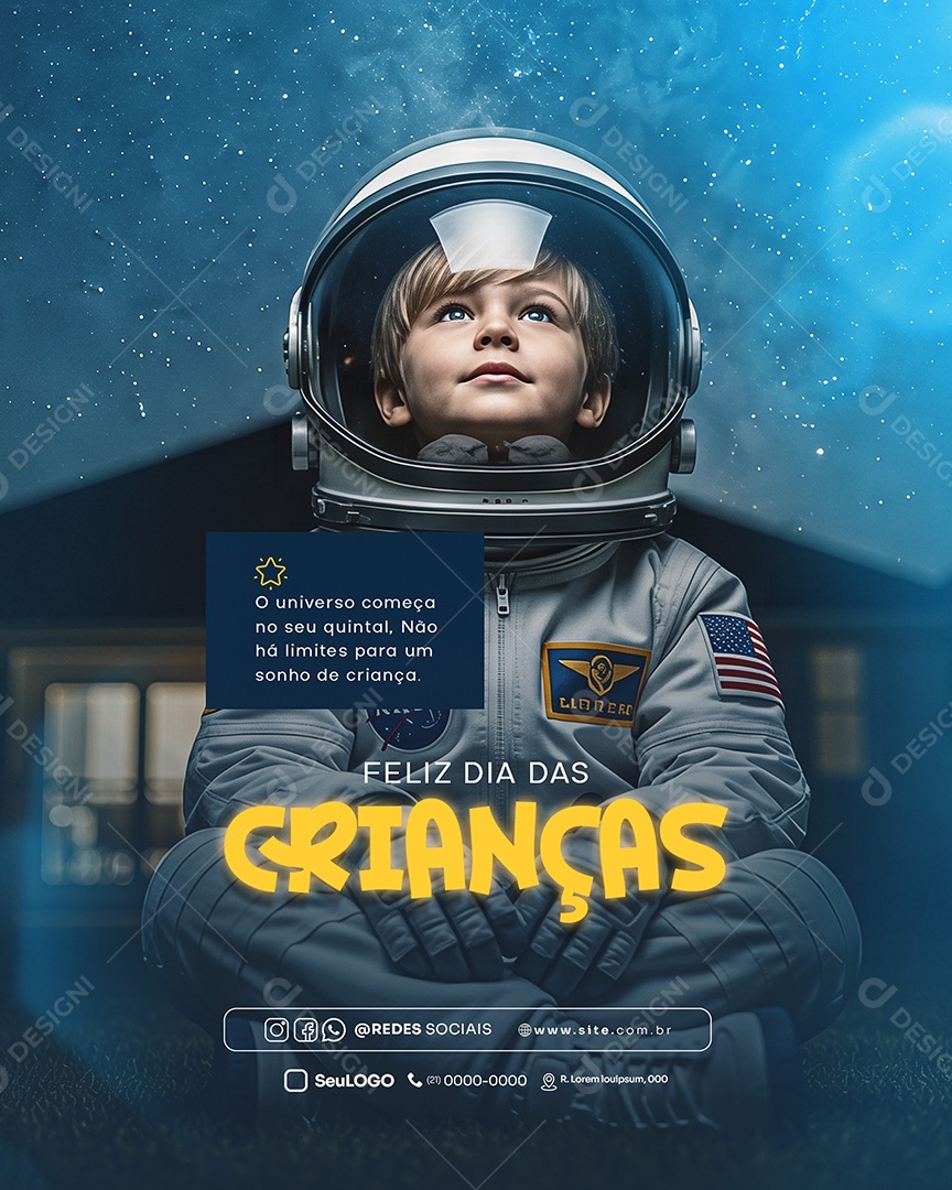 Feliz Dia das Crianças 12 de Outubro O Universo Começa no seu Quintal Feed Social Media PSD Editável